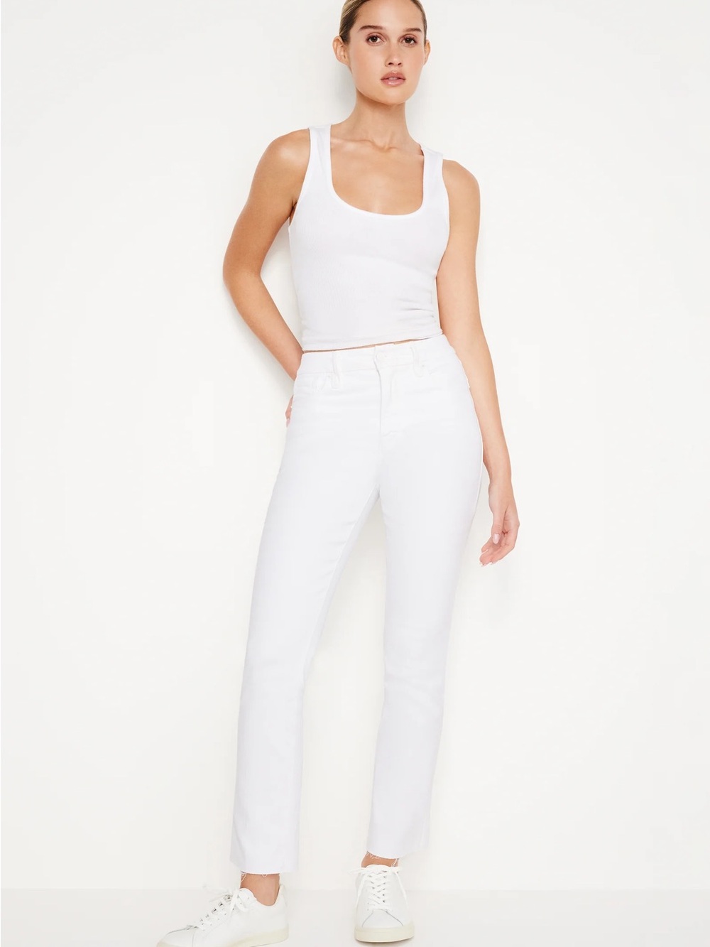 NWT Good American Good Legs Straight Denim in White Sz 12 Retail $99
